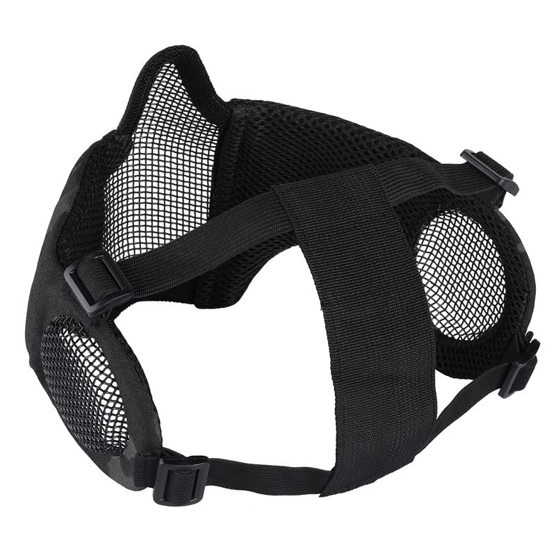 OneTigris Foldable Airsoft Steel Mesh Half Face Mask with Ear Protection - color: Camo Black