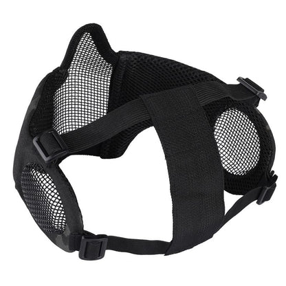 OneTigris Foldable Airsoft Steel Mesh Half Face Mask with Ear Protection - color: Camo Black