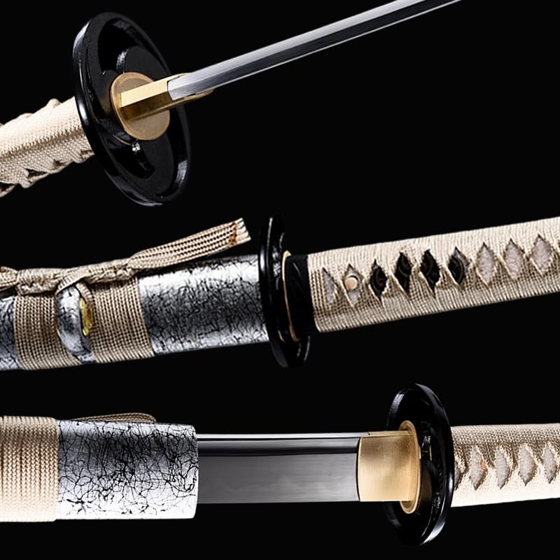 Handmade Sharp Katana, Traditional Clay Tempered 1060/9260/T10 Steel, Full Tang Real Katana Sword, Authentic Japanese Craft Samurai Sword - color: White&Black