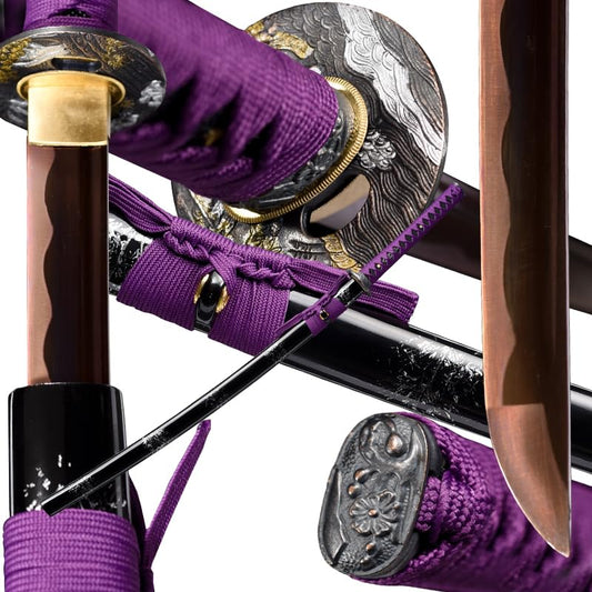 Traditional Heat/Clay Tempered Hand Forged Katana Sword | Real 1060/1095 T10 High Carbon Steel Sharp Full Tang Katanas | Practical Authentic Japanese Samurai Swords - color: Slivery Tsuba Clay Tempered