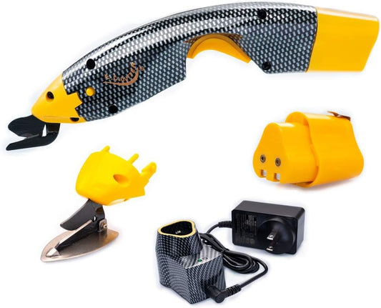 Electric Fabric Scissors Heavy Duty, Cordless Box Cutter Professional with 2 Blades, Rechargeable Lithium Battery for Cutting Fabric, Cardboard,Craft Sewing Tools (Scissors with one battery) - size: Yellowjiandao-yidianchi