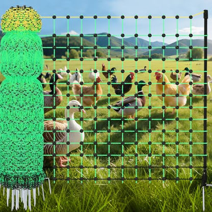 48" x 164' Portable Chicken Fence Kit, Electric Poultry Netting with 16 Posts & 2 Spikes, Anti-Predator Electric Fencing for Chicken, Ducks, Goats, Farm & Ranch Use