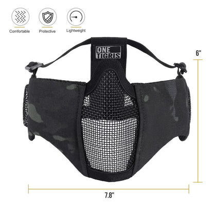 OneTigris Foldable Airsoft Steel Mesh Half Face Mask with Ear Protection - color: Camo Black