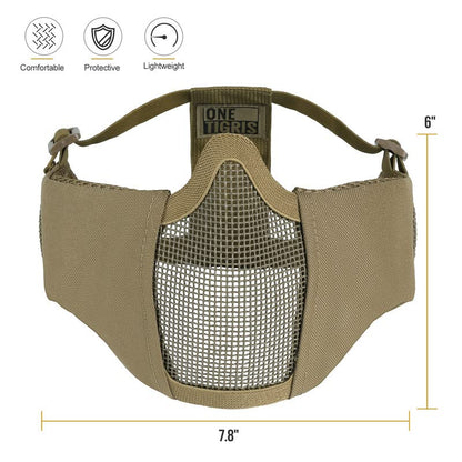 OneTigris Foldable Airsoft Steel Mesh Half Face Mask with Ear Protection - color: Tan