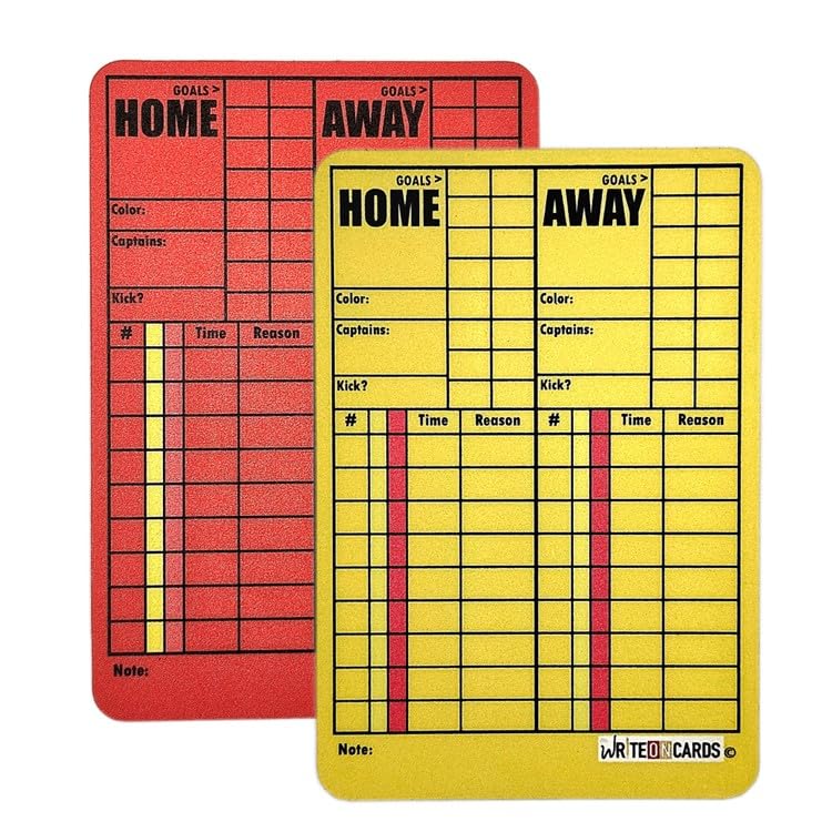 WRITEonCARDS Rewriteable Referee Cards for Soccer, Red and Yellow Standard Set Cards