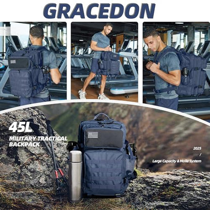 gracedon Tactical Backpack - Military Molle Bag 3 Days Pack for men and Women Large Assault Rucksack 25-45L (45L-Navy) - color: 45l-navy