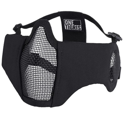 OneTigris Foldable Airsoft Steel Mesh Half Face Mask with Ear Protection - color: Black
