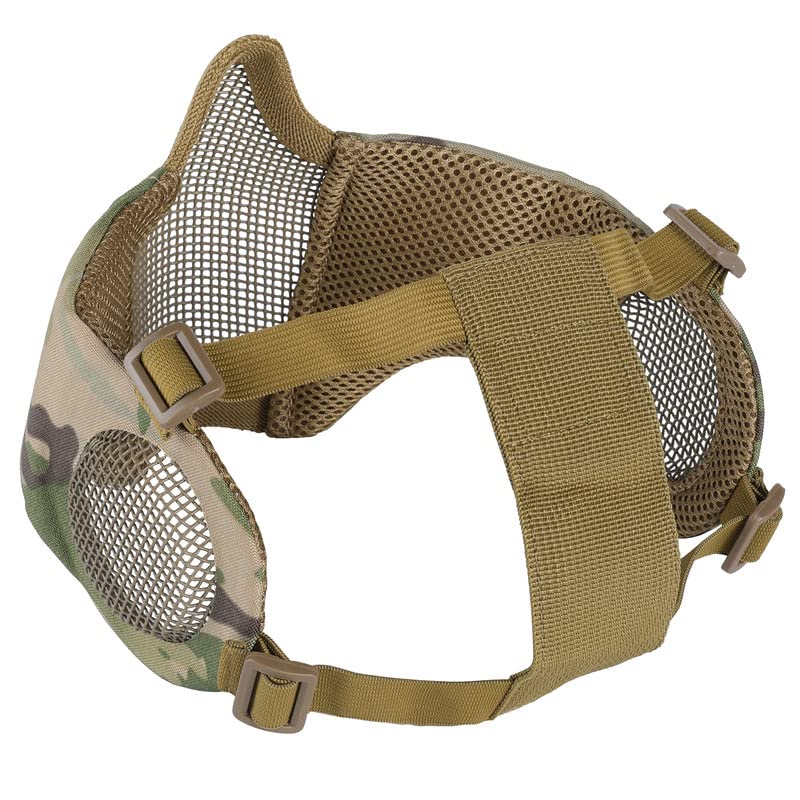 OneTigris Foldable Airsoft Steel Mesh Half Face Mask with Ear Protection - color: Camo Color