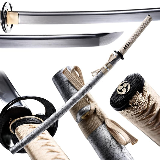 Handmade Sharp Katana, Traditional Clay Tempered 1060/9260/T10 Steel, Full Tang Real Katana Sword, Authentic Japanese Craft Samurai Sword - color: White&Black