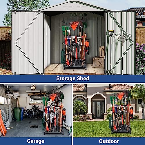 Garden Tool Organizer, Yard Tools Rack Holds 55 Long-Handled Tools/Rakes/Brooms for Garage Organization and Storage, Shed, Outdoor, Lawn, Heavy-Duty Steel, Black, Easy Assembly - size: Yard Tool Storage