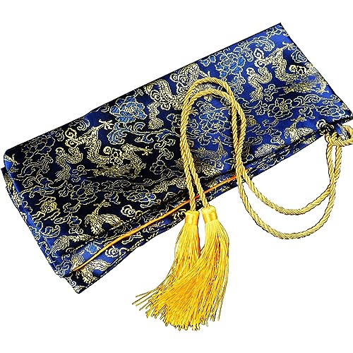 51 Inch Synthetic Silk Nice Pattern Bag with Golden Tassel Cover Carrying for Japanese Samurai Katana Chinese Swords - color: blue