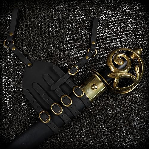 Mythrojan Medieval Sword Frog Adventurer with Leather Holder for Universal Rapier, Broadsword, Cutlass - style: Left Handed - Black (6")