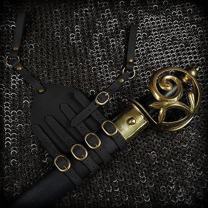Mythrojan Medieval Sword Frog Adventurer with Leather Holder for Universal Rapier, Broadsword, Cutlass - style: Left Handed - Black (6")