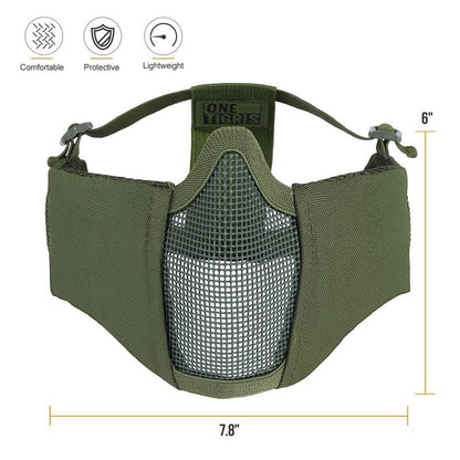 OneTigris Foldable Airsoft Steel Mesh Half Face Mask with Ear Protection - color: OD Green