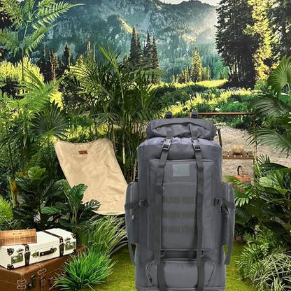 100L Hiking Camping Backpack MOLLE Rucksack Waterproof Daypack (Grey) - color: Grey