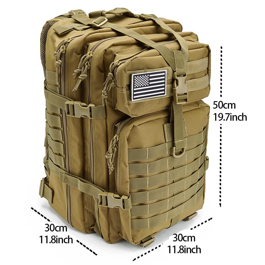 QT&QY 45L Military Tactical Backpacks Molle Army Assault Pack 3 Day Bug Out Bag Hiking Treeking Rucksack… - color: 0.1 Tan