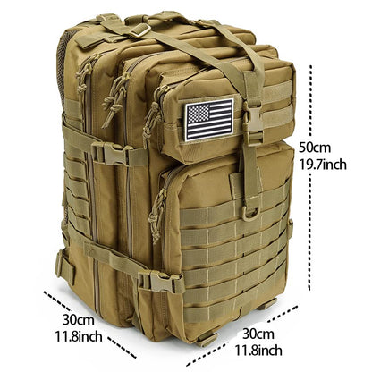 QT&QY 45L Military Tactical Backpacks Molle Army Assault Pack 3 Day Bug Out Bag Hiking Treeking Rucksack… - color: 0.1 Tan