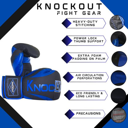 Knockout Elite Boxing Gloves 2 Pair Set, Complete Kit with Hand Wraps, Bag Pack, and Mouth Guard - Size 8oz-16oz-All Color Available - color: Blue / Red, size: 14 oz