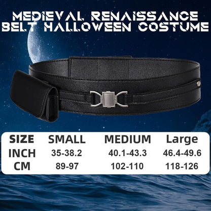 Medieval Knight Leather Belt Costume Halloween Renaissance Belts Waist Bag - color: Black, size: Medium