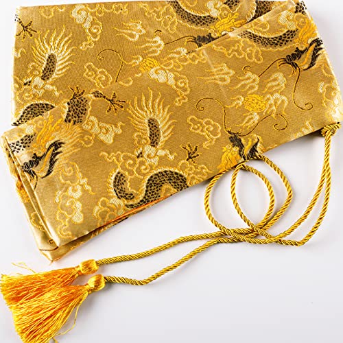 51 Inch Synthetic Silk Nice Pattern Bag with Golden Tassel Cover Carrying for Japanese Samurai Katana Chinese Swords - color: gold
