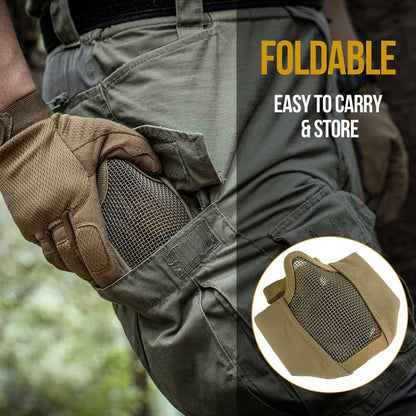 OneTigris Foldable Airsoft Steel Mesh Half Face Mask with Ear Protection - color: Tan