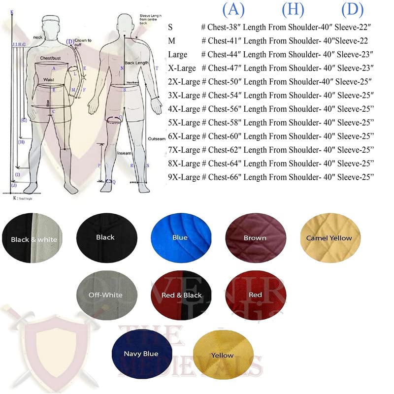 THE MEDIEVALS Thick Padded Gambeson Coat Aketon Full Length Jacket Armor Costumes Dress SCA - color: Blue, size: XX-Large