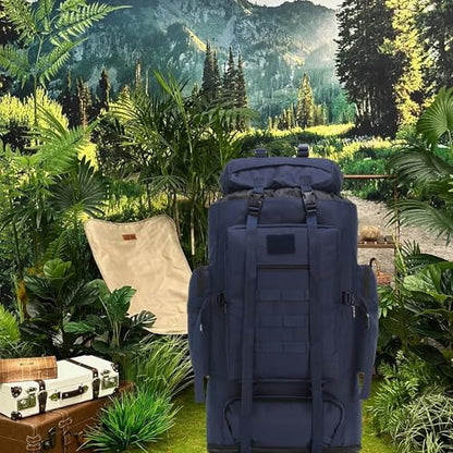 100L Hiking Camping Backpack MOLLE Rucksack Waterproof Daypack (Blue) - color: Blue