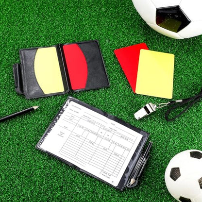 ReliThick 12 Sets Sports Referee Cards with Metal Whistle Referee Kit 12 Referee Soccer Red and Yellow Cards Referee Wallet Notebooks and 12 Coach Whistle for Football Soccer Basketball Game Sports