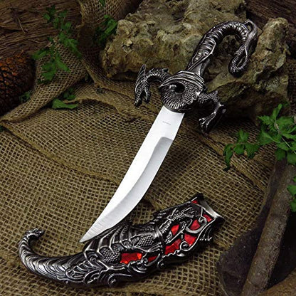 SZCO Fixed Blade Full Tang Knife 9.5", Metal Handle Camping Knife, Red - color: Red
