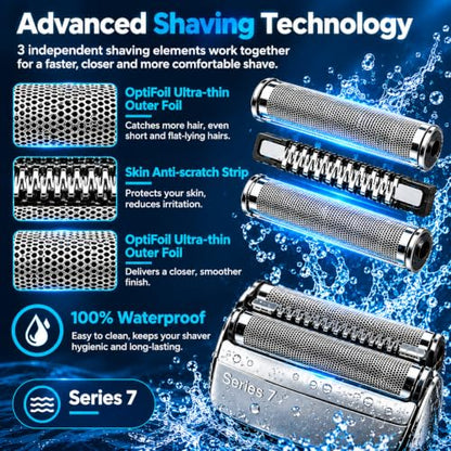 Series 7 70S Replacement Head for Foil Shaver Compatible with Braun Series 7 Shavers 720, 750CC, 760CC, 790CC, 9565 (3 Pack)