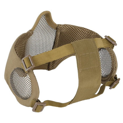 OneTigris Foldable Airsoft Steel Mesh Half Face Mask with Ear Protection - color: Tan