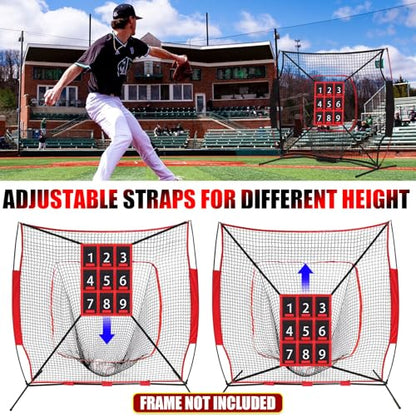 TOBWOLF Adjustable Strike Zone Target for Baseball Softball Net, Numbered Baseball Softball Pitching Target, 9 Pocket Pitching Net Practice Accuracy Training Throwing for Hitting Batting Catching